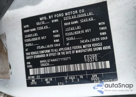 2012 Ford Transit Connect Xl from USA, damaged, VIN NM0LS7ANXCT113271